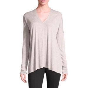 Vince Size Small V-Neck Long Sleeve Heathered Ivory Cream Tee Silk Trim Viscose